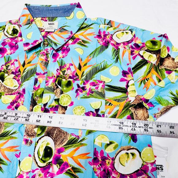 Vans Corley Button Up Shirt Large Blue Tropical Limes Coconuts Palms Hawaiian - Picture 5 of 8